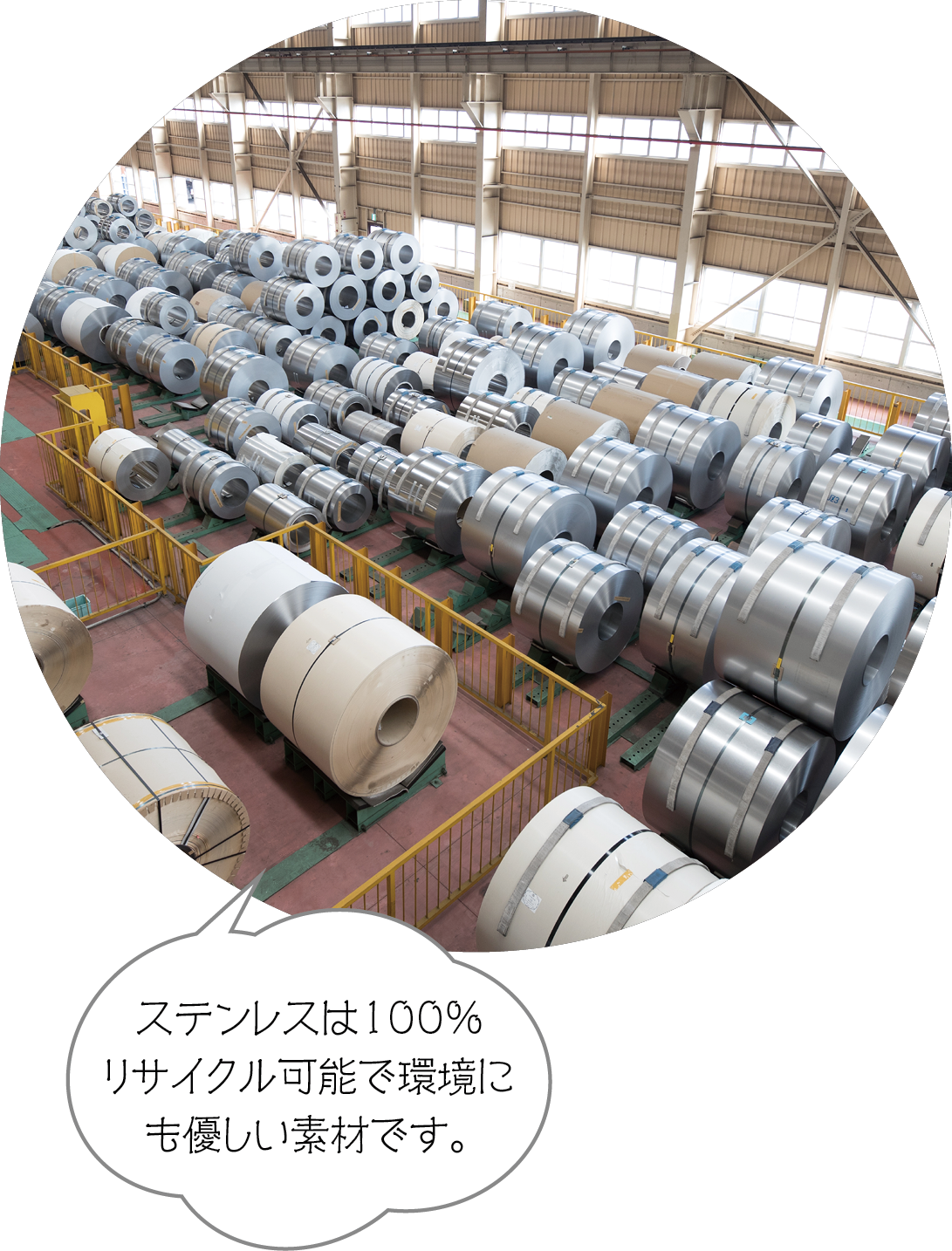 ステンレスは100％リサイクル可能で環境にも優しい素材です。