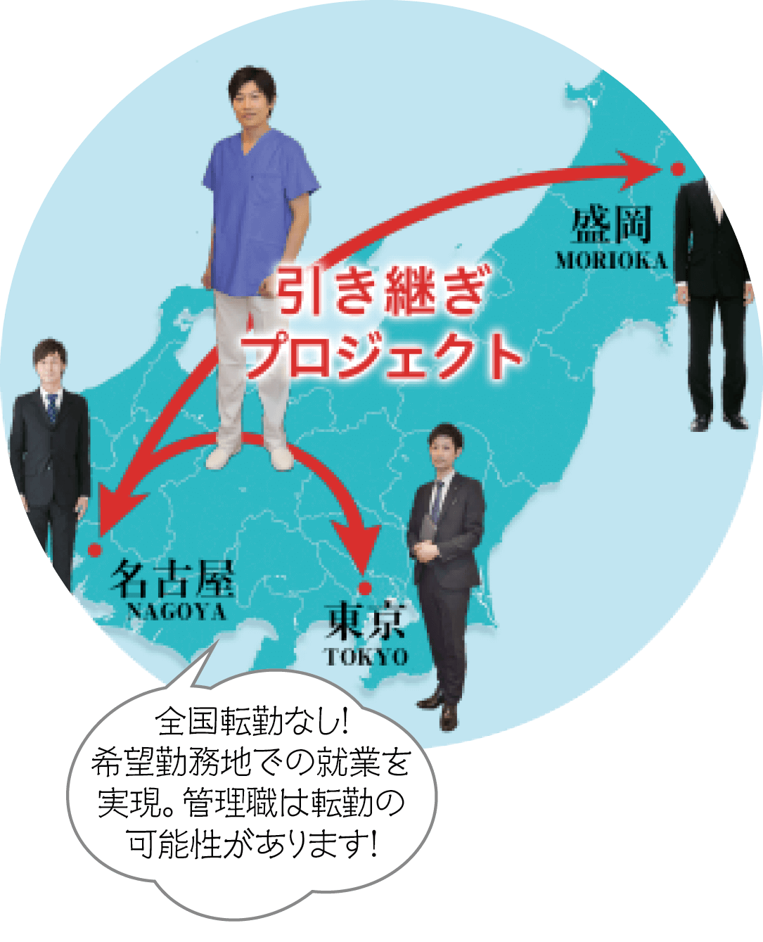 全国転勤なし！希望勤務地での就業を実現。管理職は転勤の可能性があります！
